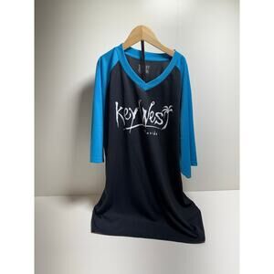 Key West Fl T Shirt Sz XL V Neck Black Teal Trim Beach Lightweight